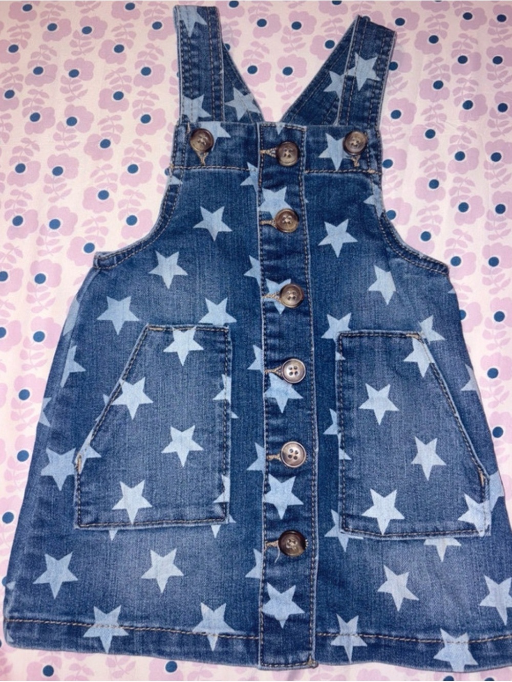 wonder nation Blue Star-Print Denim Overall Dress